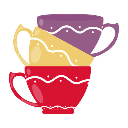 a stack of tea cups of different colors stacked one on top of the otherのイラスト素材