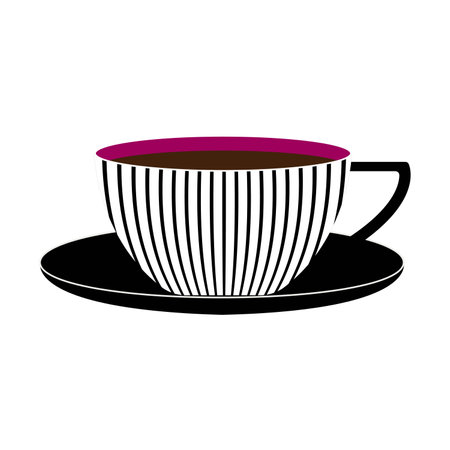 vector black and white cup for tea with saucer in flatのイラスト素材