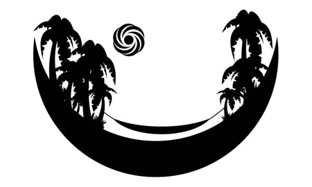 black silhouette illustration relaxing on a hammock among palm treesのイラスト素材