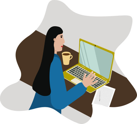 business woman working on a computer in a coworking spaceのイラスト素材