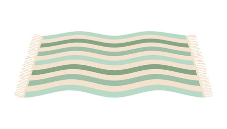 striped picnic rug with fringed vintage flowers in boho styleのイラスト素材