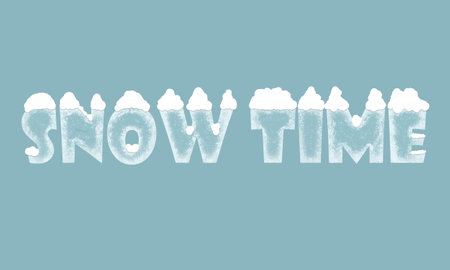 Winter inscription made of frozen letters with snow on the topsの写真素材