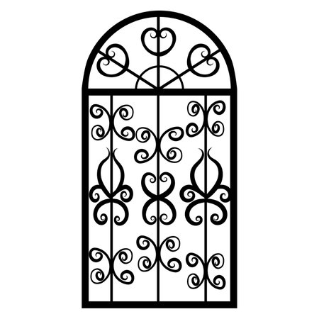 Antique classic elegant window metal grill pattern. Black vector silhouette of vintage iron mesh graphic patternのイラスト素材