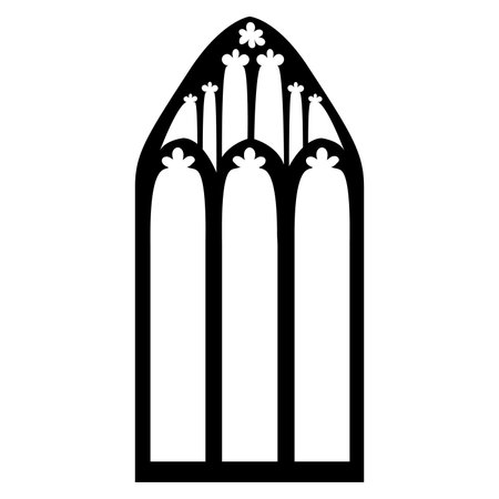 Antique classic elegant window frame pattern. Black vector silhouette of vintage graphic element of medieval facade decorのイラスト素材