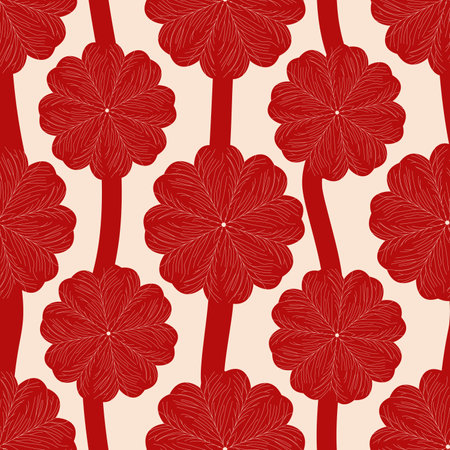 seamless pattern of simple red flowers on a beige backgroundのイラスト素材