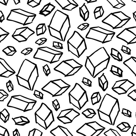 Seamless pattern with hand drawn crystals. Black and white vector background.のイラスト素材