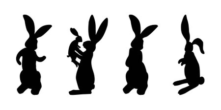 set of vector black silhouettes of rabbitsのイラスト素材