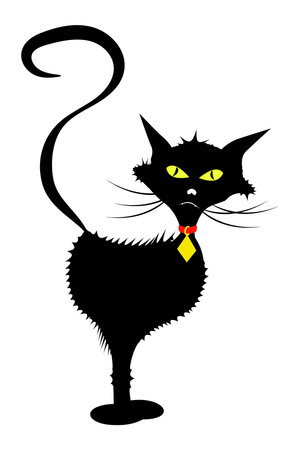Black cat with yellow eyes on a white background. Vector illustration.のイラスト素材