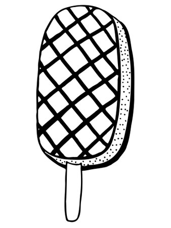 ice cream in a stick on a white background, vector illustration in black and whiteのイラスト素材