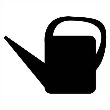 Black silhouette of watering can with handle and long spout for gardeningのイラスト素材