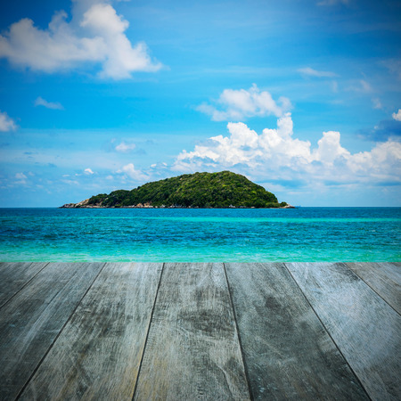 beach and tropical sea with blue skyの写真素材