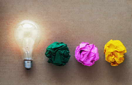 idea concept with crumpled paper light bulbの写真素材