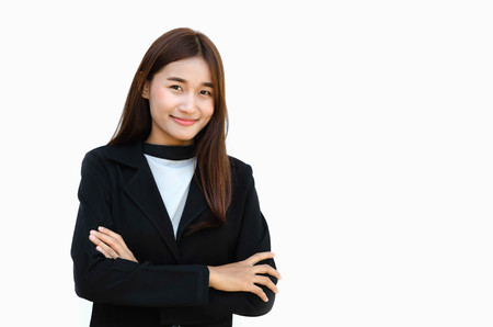 portrait of asian businesswoman isolated on white backgroundの写真素材
