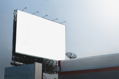 Blank billboards in city with blue sky backgroundの写真素材