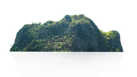 panorama mountain with tree isolate on white backgroundの写真素材