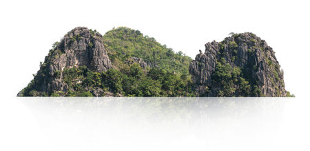panorama mountain with tree isolate on white backgroundの写真素材