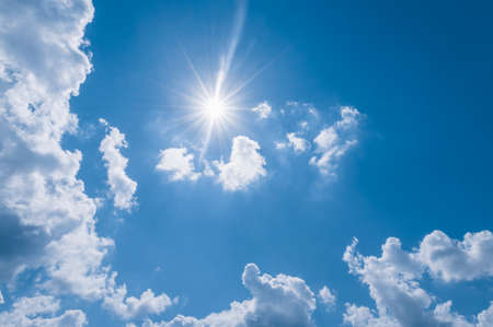panorama blue sky with white cloudy and sunlightの写真素材