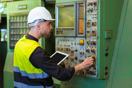 engineer worker using digital tablet for checking in factory
