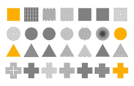 geometric shapes. Memphis design, retro elements for web, vintage, advertisement, commercial banner, poster, leaflet, billboard, sale. Collection trendy halftone vector geometric shapes.のイラスト素材