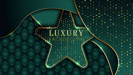 Abstract 3d background with black paper layers. Vector geometric illustration of carbon sliced shapes textured with golden glittering dots. Graphic design element. Elegant decorationのイラスト素材