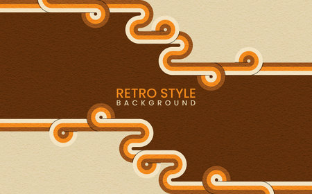 Abstract 1970's background design in simple retro style with stripes. Vector illustration. Simple retro background with rounded striped design element in color. Vector illustration.のイラスト素材