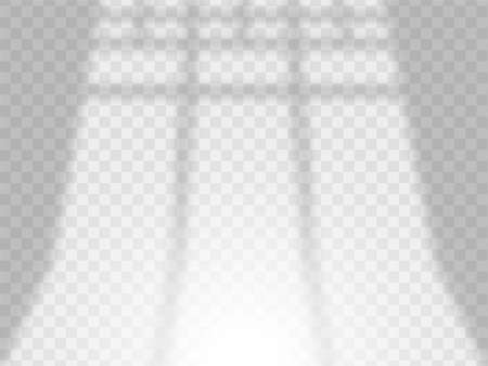 Shadows soft overlay effects transparent on white wall set for presentation. Horizontal format mock-ups. Scenes of natural lighting. Realistic vector illustration Window and jalousie frames monochromeのイラスト素材