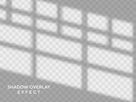 Shadows soft overlay effects transparent on white wall set for presentation. Horizontal format mock-ups. Scenes of natural lighting. Realistic vector illustration Window and jalousie frames monochromeのイラスト素材