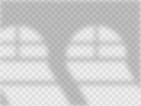 Shadows soft overlay effects transparent on white wall set for presentation. Horizontal format mock-ups. Scenes of natural lighting. Realistic vector illustration Window and jalousie frames monochromeのイラスト素材