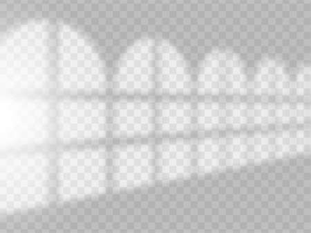 Shadows soft overlay effects transparent on white wall set for presentation. Horizontal format mock-ups. Scenes of natural lighting. Realistic vector illustration Window and jalousie frames monochromeのイラスト素材