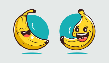 Funny happy cute happy smiling banana. Vector flat cartoon kawaii character illustration icon. Isolated on white background. Fruit banana mascot conceptのイラスト素材