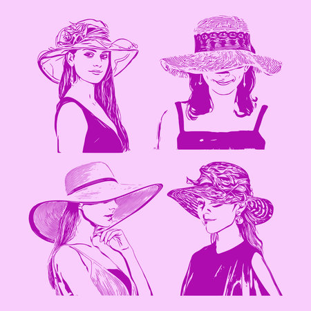 Long haired beautiful woman in hat. Vectorのイラスト素材