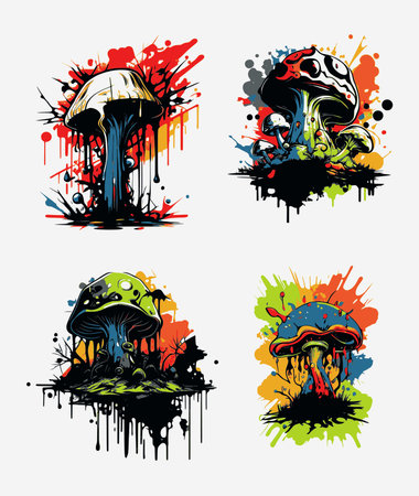 Psychedelic Watercolor graffiti mushroom Vectorのイラスト素材