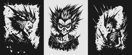 psychedelic portrait of a creepy man with scary monster faceのイラスト素材