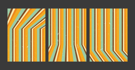 Vintage Striped Backgrounds, Posters, Banner Samples, Retro Colors from the 1970s, Retro Perspective Linesのイラスト素材