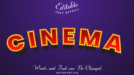 Cinema, editable text effect template,with bolt light effect font style, movie titleのイラスト素材