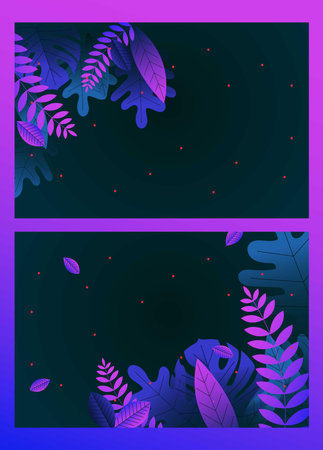 neon light, trendy background with tropical vector plant and leaf. Gradient Leaves Backgroundのイラスト素材