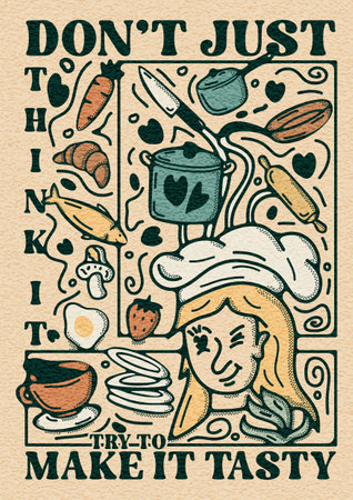 Retro Tshit Design - Don't Just Think It, Try To Make It Tasty Chefのイラスト素材