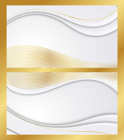 White luxury background with golden curve line element and glitter light effect decoration.のイラスト素材