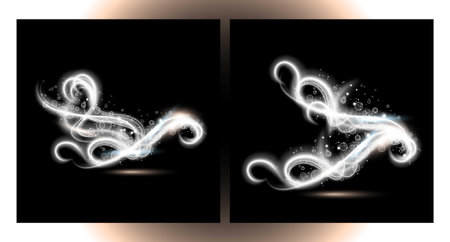 Circular flare transparent light effect. Abstract galaxy ellipse border. Luxury shining rotational glow line. Power energy glowing ring trace. Round shiny frame. Vector circle magiのイラスト素材