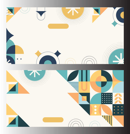 Geometric Abstract Backgrounds Design. Composition of simple geometric shapes on a background. For use in Presentation, Flyer and Leaflet, Cards, Landing, Website Design. Vector ilのイラスト素材