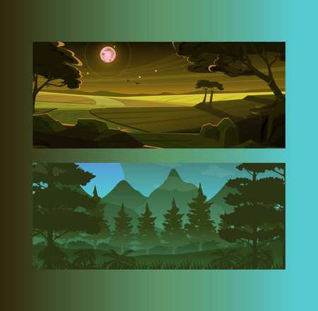 Night mountain winter landscape. Vector illustrationのイラスト素材