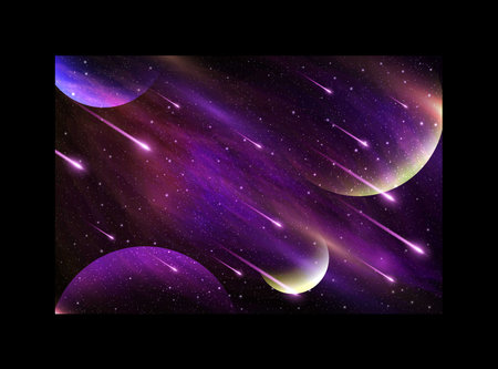 Cosmos background with realistic stardust, nebula, moon and shining stars. Colorful galaxy backdrop. Space vector illustration. Starry night, infinite universe, milky way.のイラスト素材