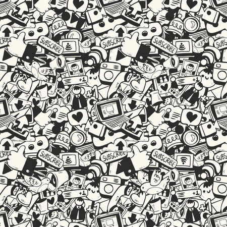 seamless handdrawn social media icon and internet network patternのイラスト素材
