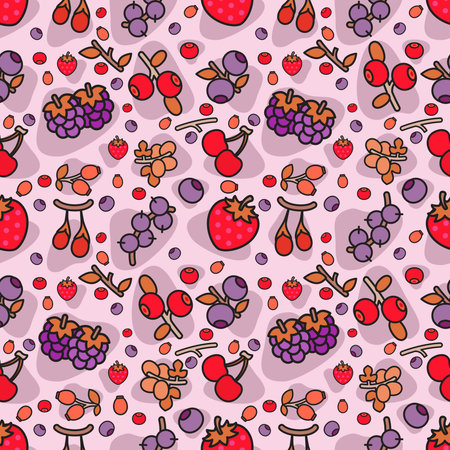 Seamless Vector frame with doodle strawberry and abstract elements. Hand drawn illustrations.のイラスト素材