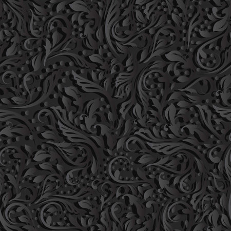 seamless illustration of abstract black floral vine patternのイラスト素材
