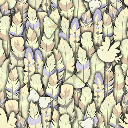 Seamless Boho Style Feather Wallpaper Backgroundのイラスト素材