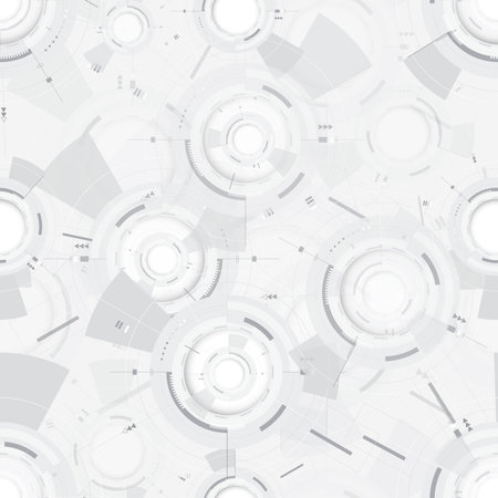 Seamless Pattern Grey white Abstract technology background with various technology elements Hi-tech communication concept innovation backgroundのイラスト素材