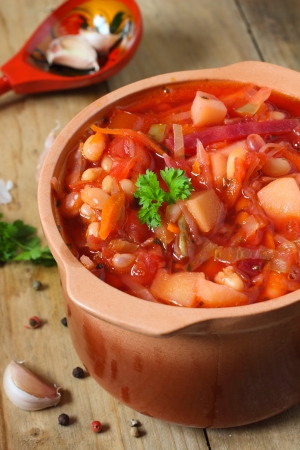 Russian  beetroot soup with beansの写真素材