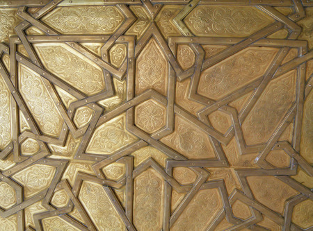 Beautiful Arabian Pattern of the Royal Palace Brass Door in Fez, Morocco, Background, Patternの写真素材