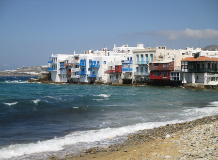 Mikri Venetia or the famous Little Venice on Mykonos Island, Greeceの写真素材
